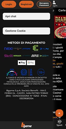 bgame metodi di pagamento